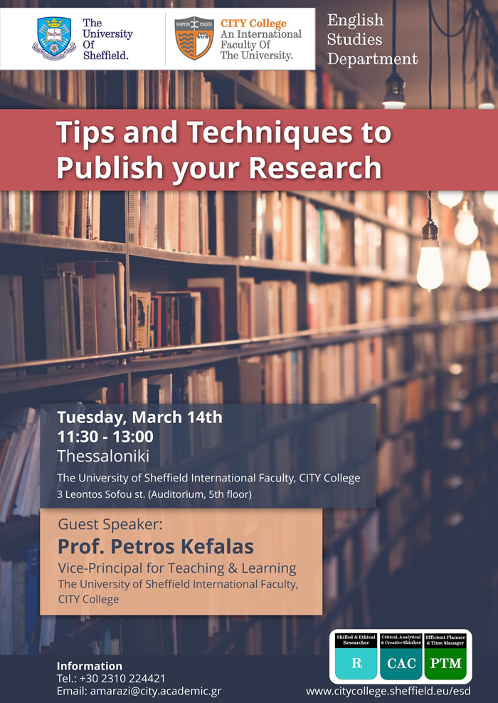 Tips and Techniques to Publish your Research - Speaker: Prof. Petros Kefalas