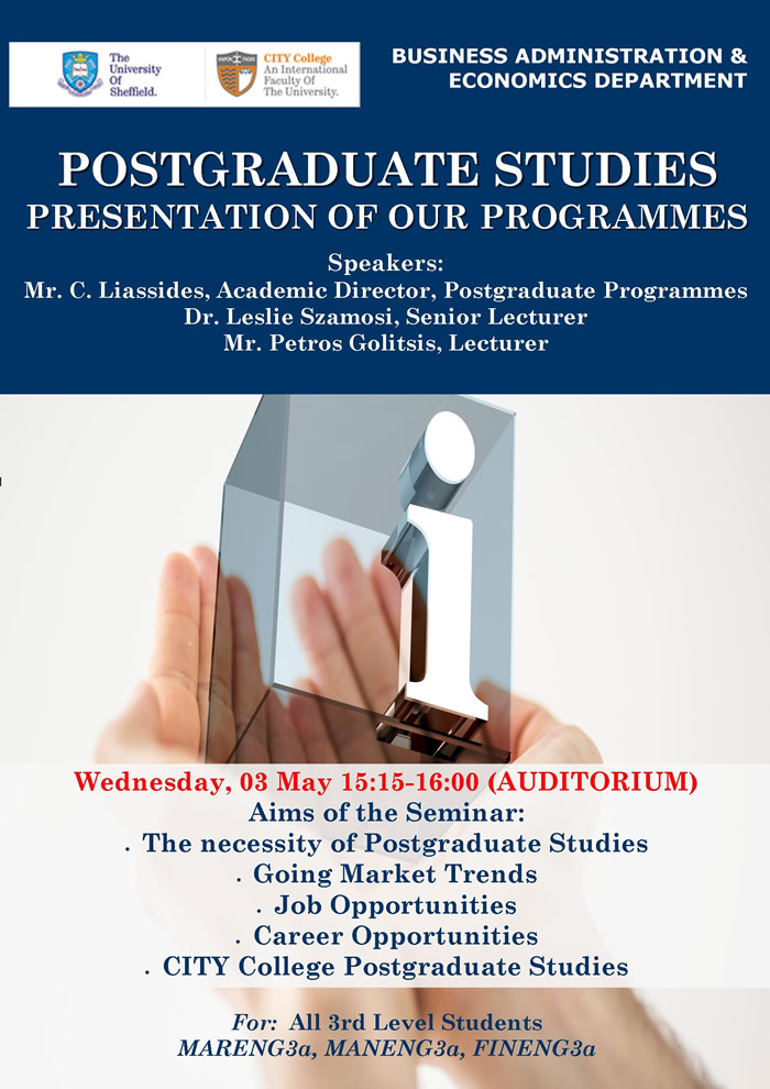 Presentation of Masters programmes of the Business Administration & Economics Dept.