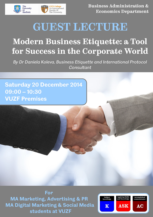 Guest Lecture on Modern Business Etiquette by Dr Koleva