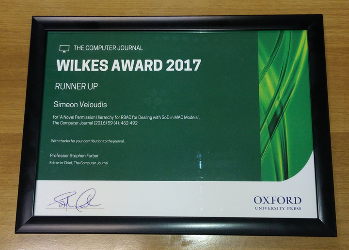 Congratulations are in order for Dr Simeon Veloudis on receiving the runner-up Wilkes Award