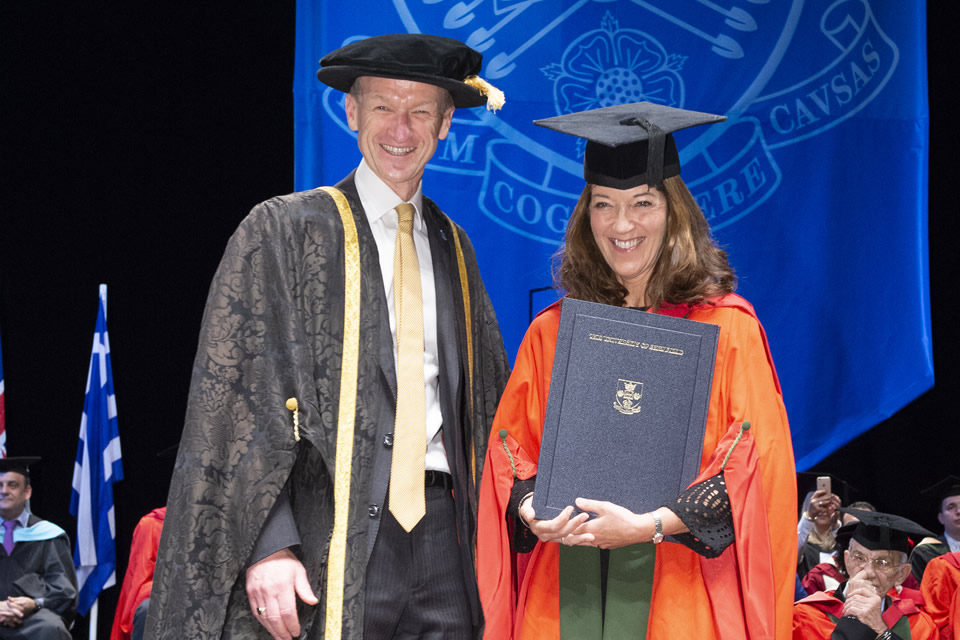 Honorary Degree of Doctor of Letters was conferred upon Ms Victoria Hislop, Author - The University of Sheffield International Faculty CITY College Graduation Ceremony 2018