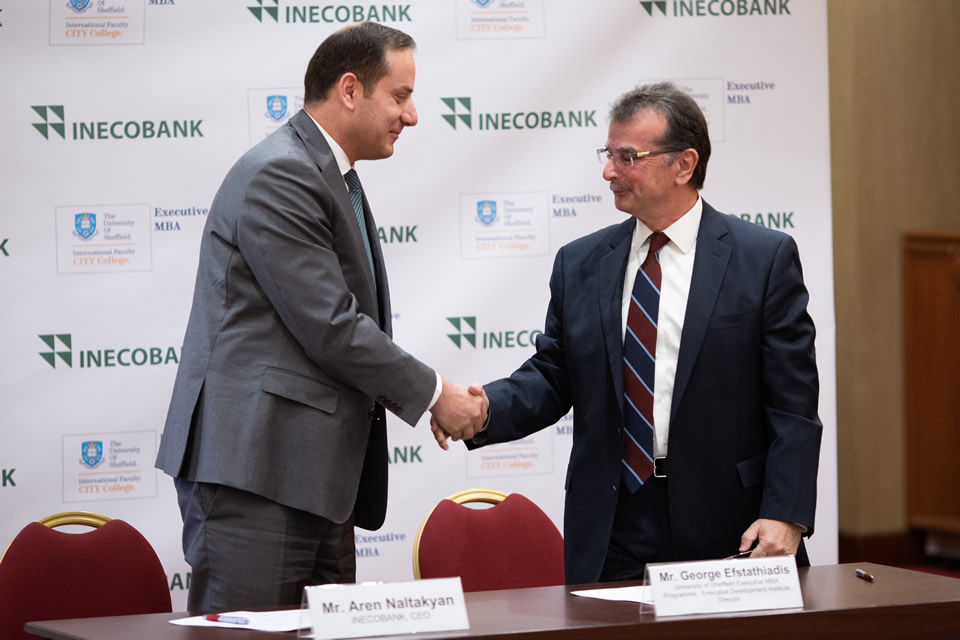 Mr. Aren Naltakyan, Inecobank`s CEO and Mr. George Efsthadiadis, Director of EDI